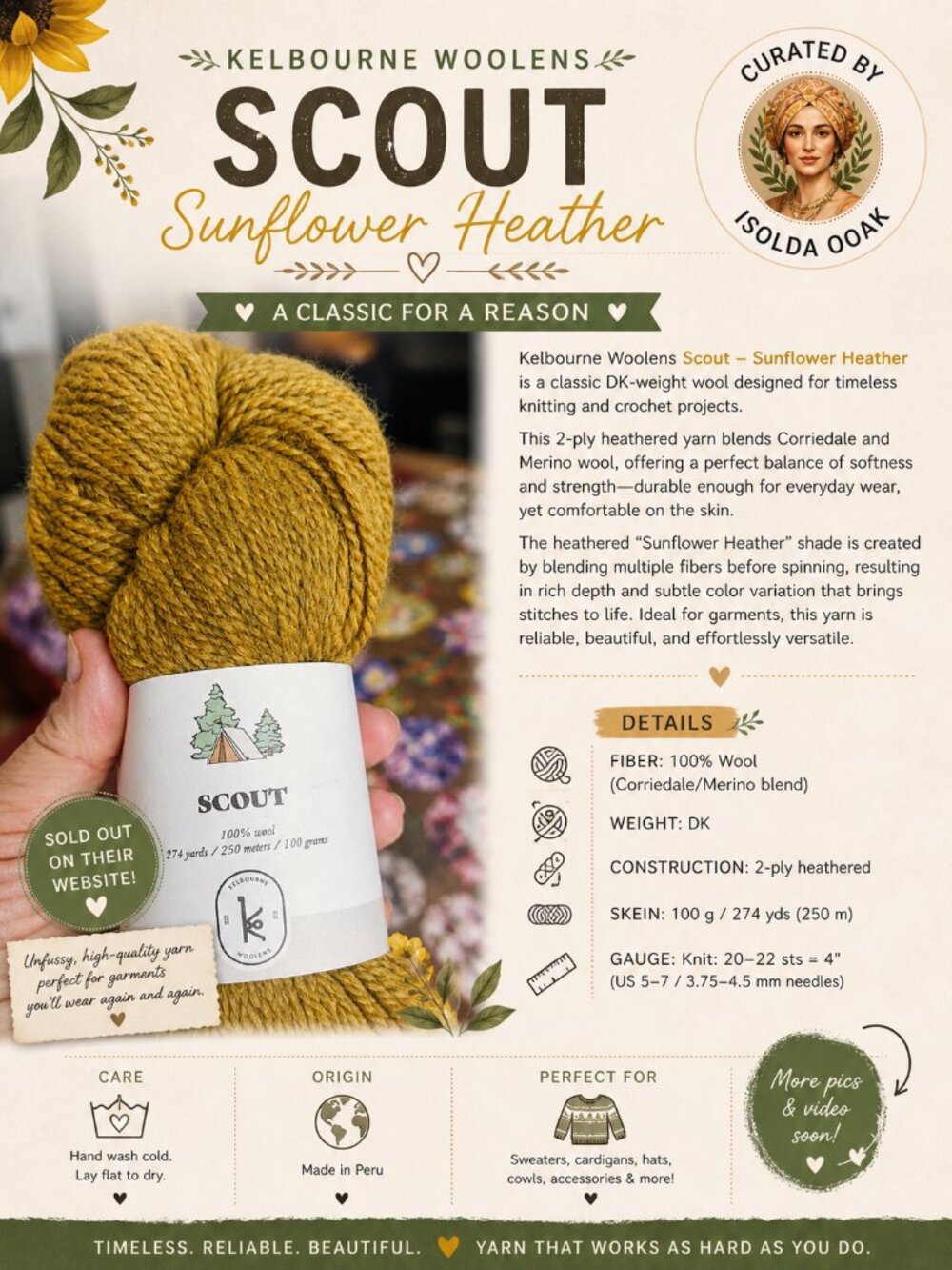 KELBOURNE WOOLENS SCOUT SUNFLOWER HEATHER 1 Skein